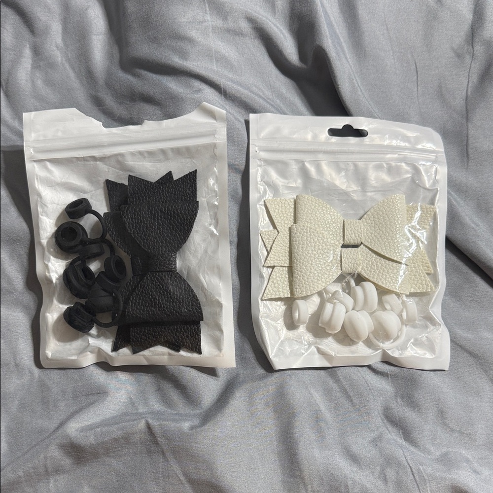 Black and White straw topper Bow Set